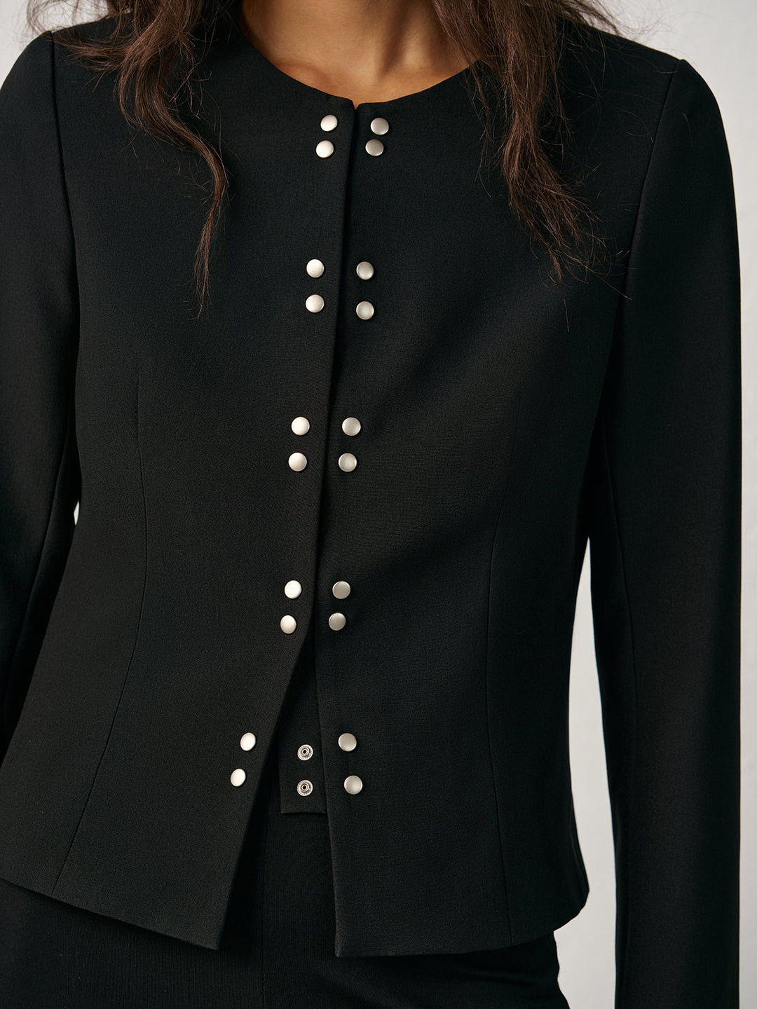 Round Neck Double-Breasted Blazer