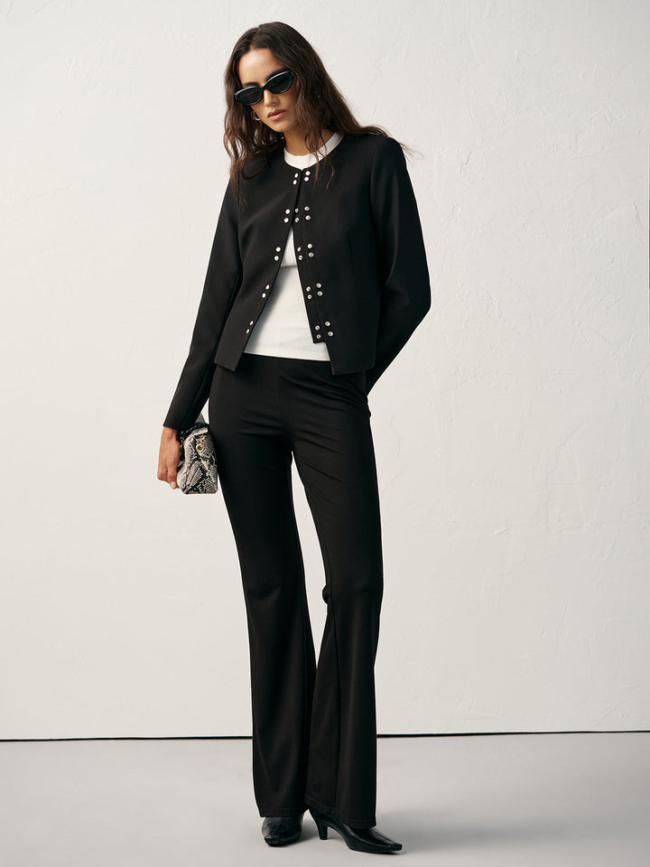 Round Neck Double-Breasted Blazer