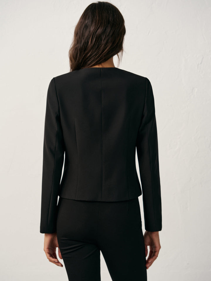 Round Neck Double-Breasted Blazer