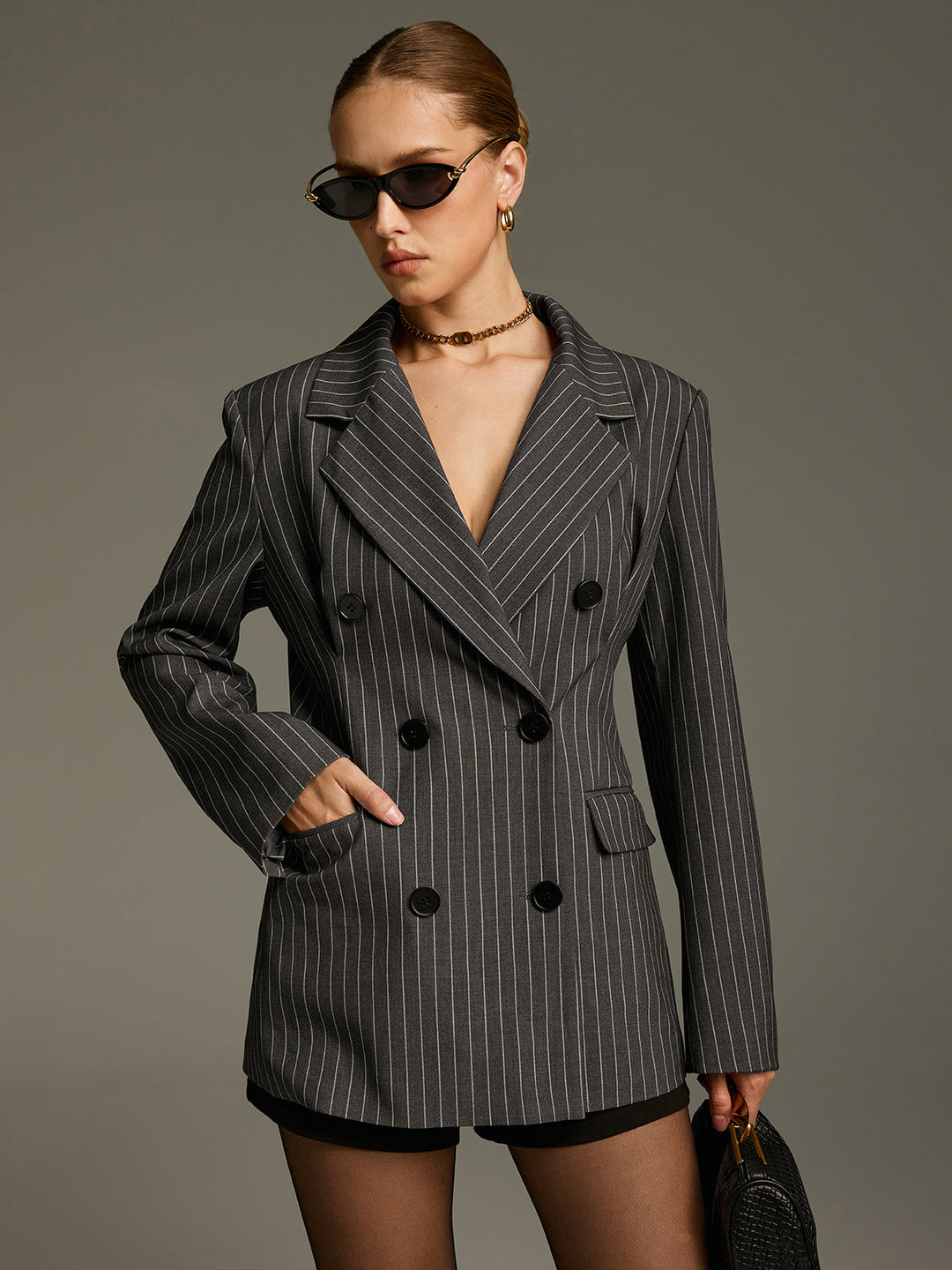 Pinstripe Double-Breasted Blazer